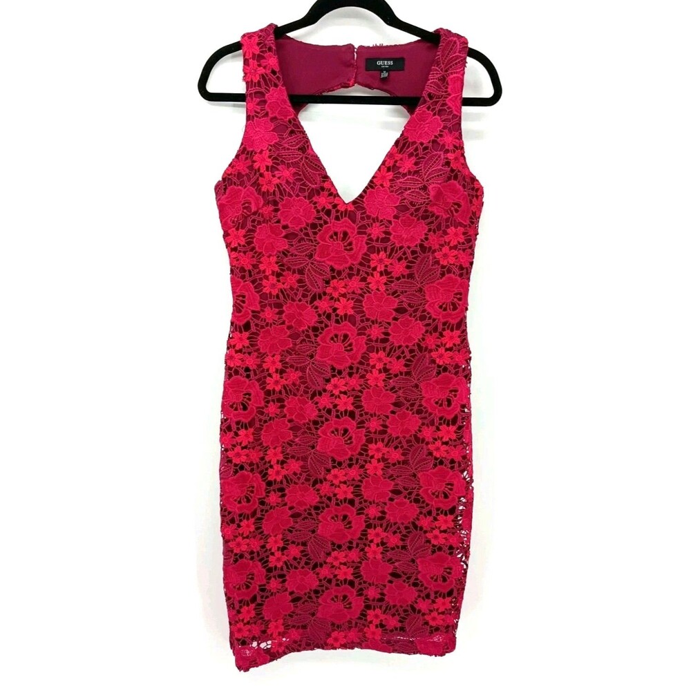Romantic Fuchsia Floral Lace Mini Dress Garden Party Maximalist 12 Barbiecore